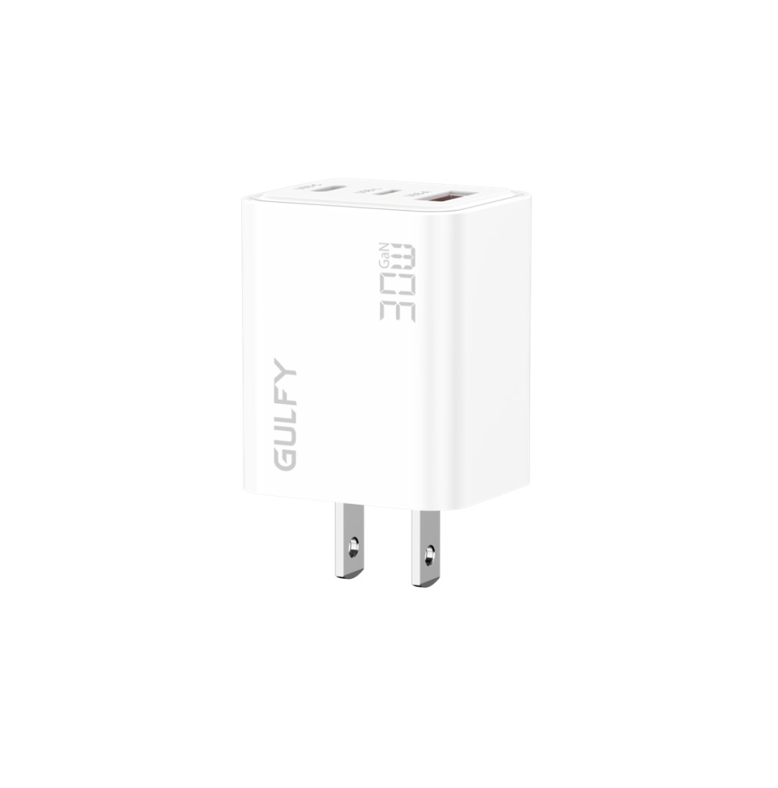 GULFY 30W Lightning & USB-C & USB-A US Plug Charger| Fast Charging (White)