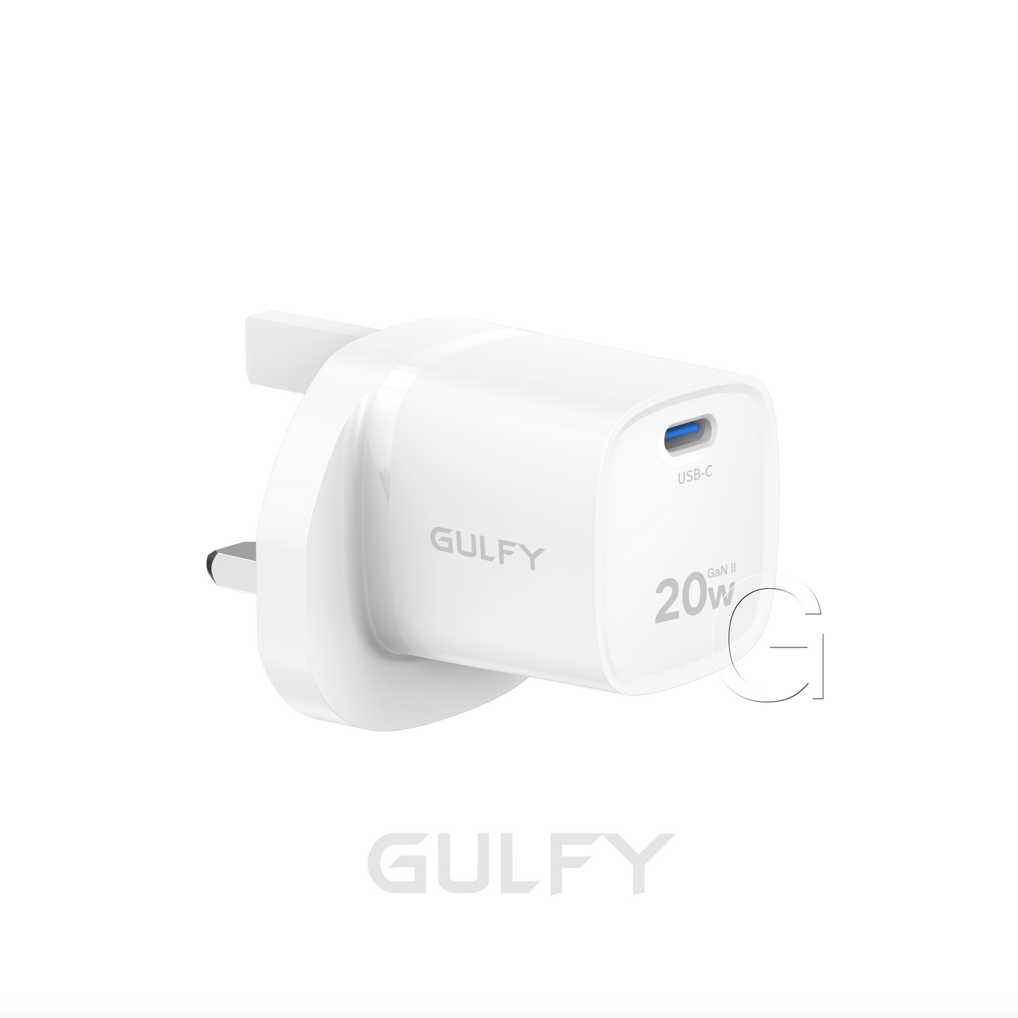 GULFY 20W USB-C UK Plug Charger| Fast Charging (White)