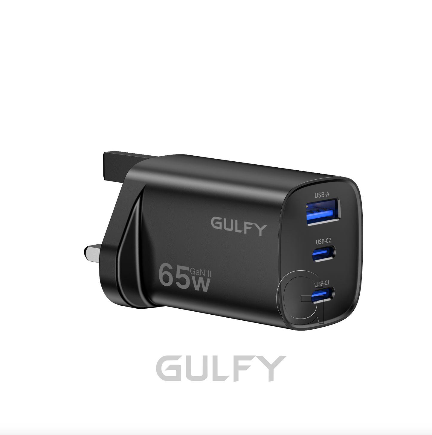 GULFY 65W Dual USB-C & USB-A UK Plug Charger| Fast Charging (Black)