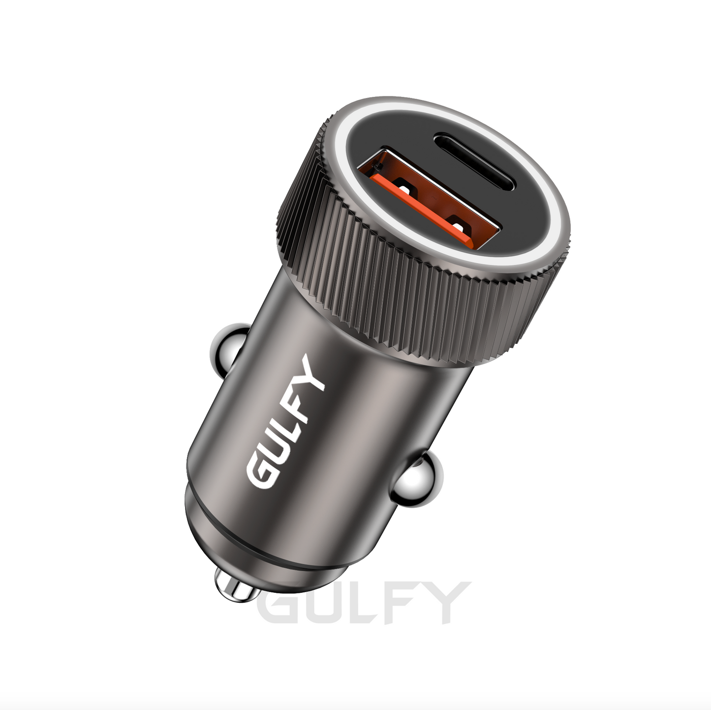 GULFY USB-A & USB-C Car Charger (30W, Brown, with Lightning cable)