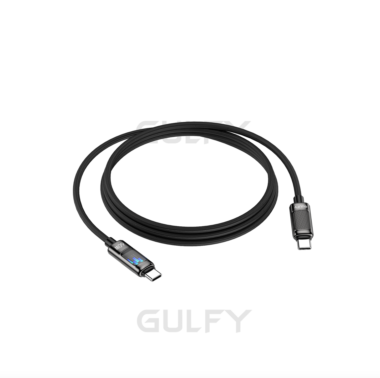 GULFY USB-C to USB-C Fast Charging & Sync Cable (60W, 1m, Black, LED, Zinc alloy & Nylon)
