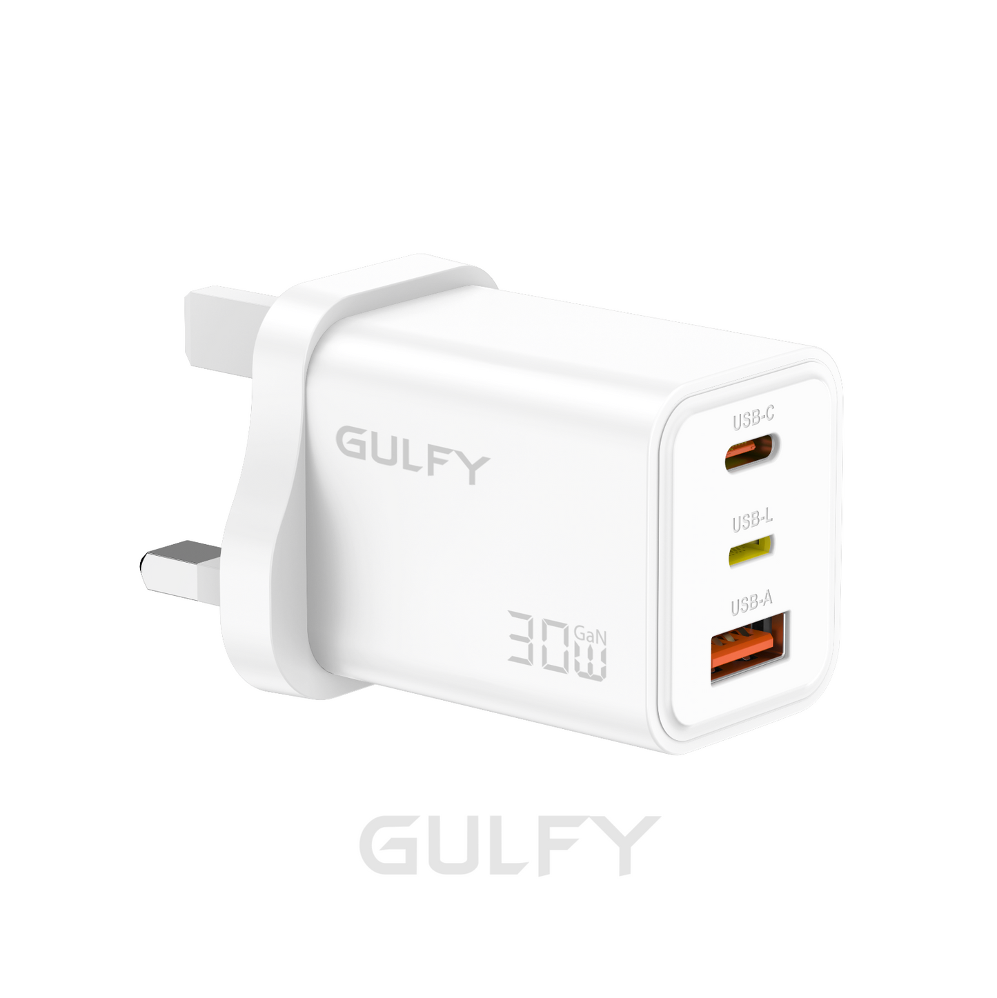 GULFY 30W Lightning & USB-C & USB-A UK Plug Charger| Fast Charging (White)