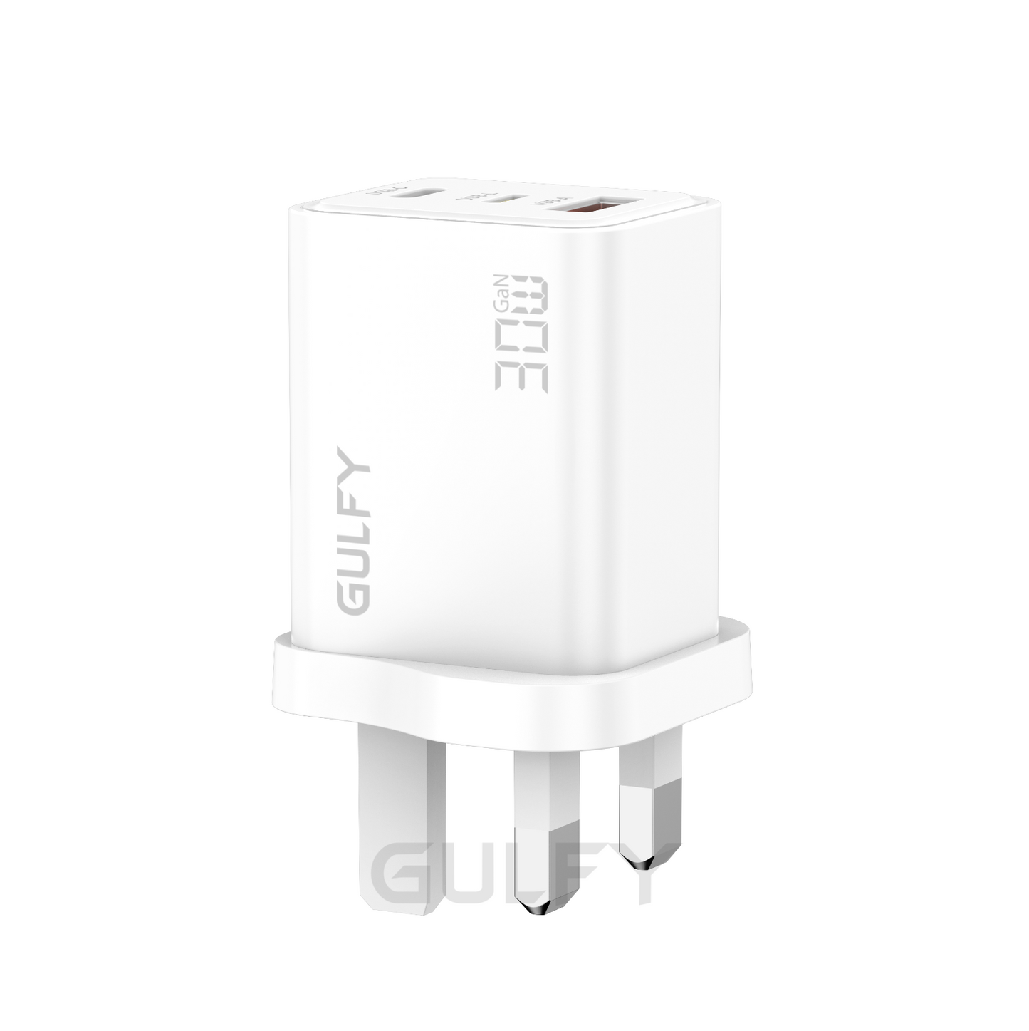 GULFY 30W Lightning & USB-C & USB-A UK Plug Charger| Fast Charging (White)