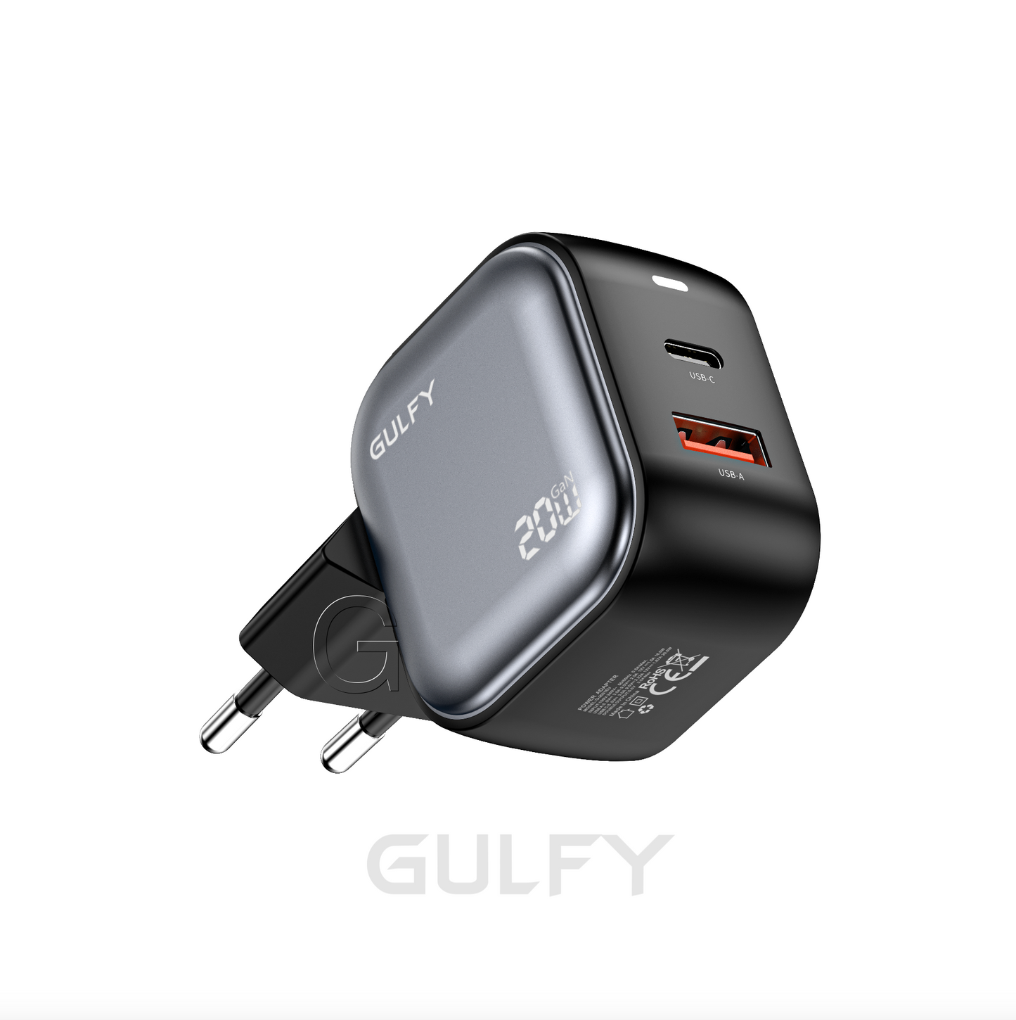 GULFY 20W USB-A & USB-C EU Plug Charger| PD20+QC3.0 Fast Charging (Black)