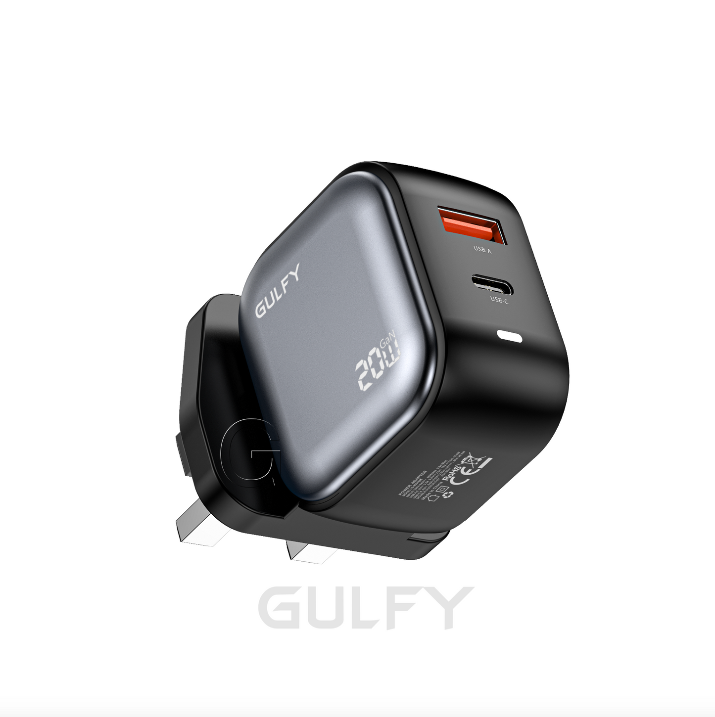 GULFY 20W USB-A & USB-C UK Plug Charger| PD20+QC3.0 Fast Charging (Black)