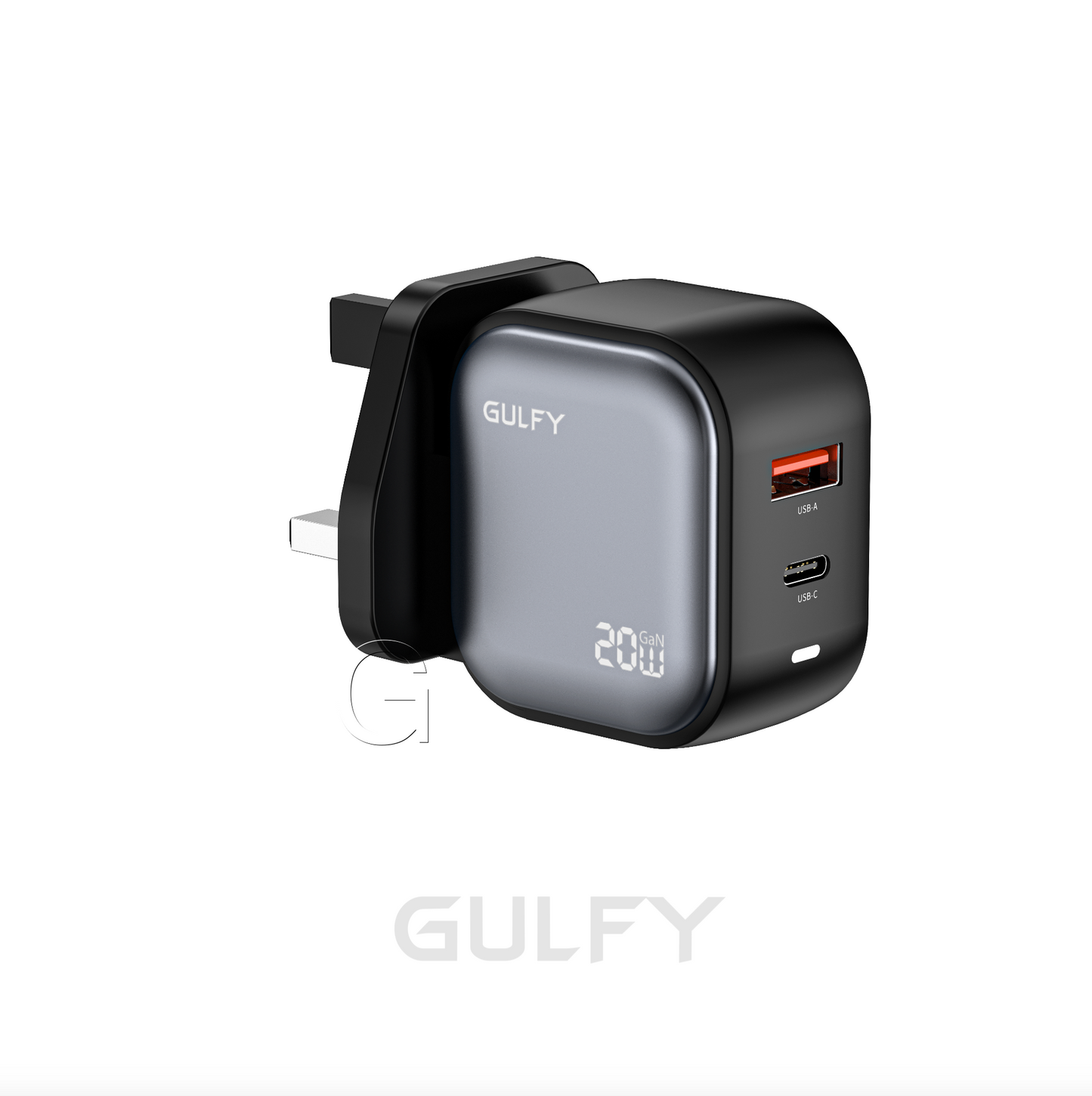 GULFY 20W USB-A & USB-C UK Plug Charger| PD20+QC3.0 Fast Charging (Black)