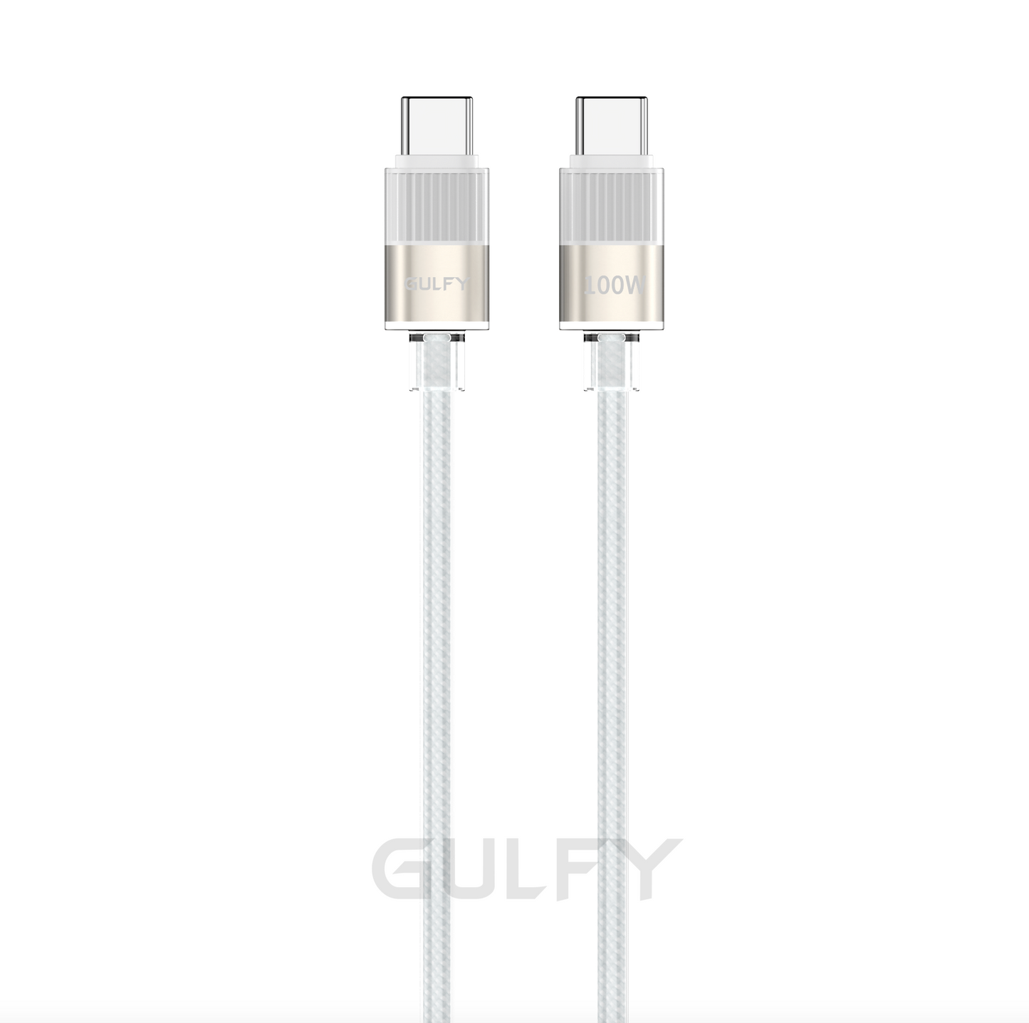GULFY 100W USB-C to USB-C Fast Charging & Sync Cable (1m, White & Gold, Aluminum alloy & Nylon)