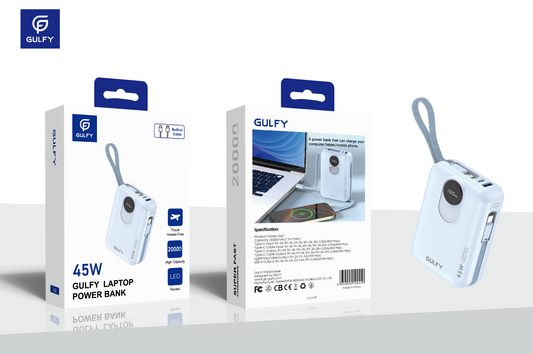 GULFY 45W Laptop Power Bank: 20000mAh, Built - in Cable Design