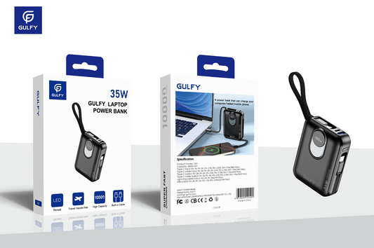 GULFY 35W Laptop Power Bank: 10000mAh, Built - in Cable Design
