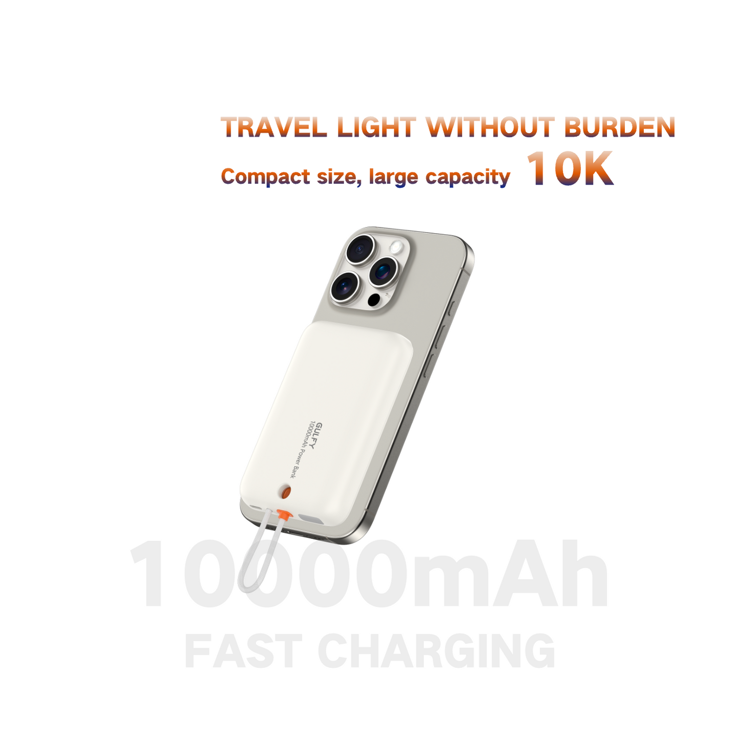 GULFY 10K Magnetic Nano Power Bank 22.5W Fast Charging with Built-in USB-C Cable(10K,Beige)