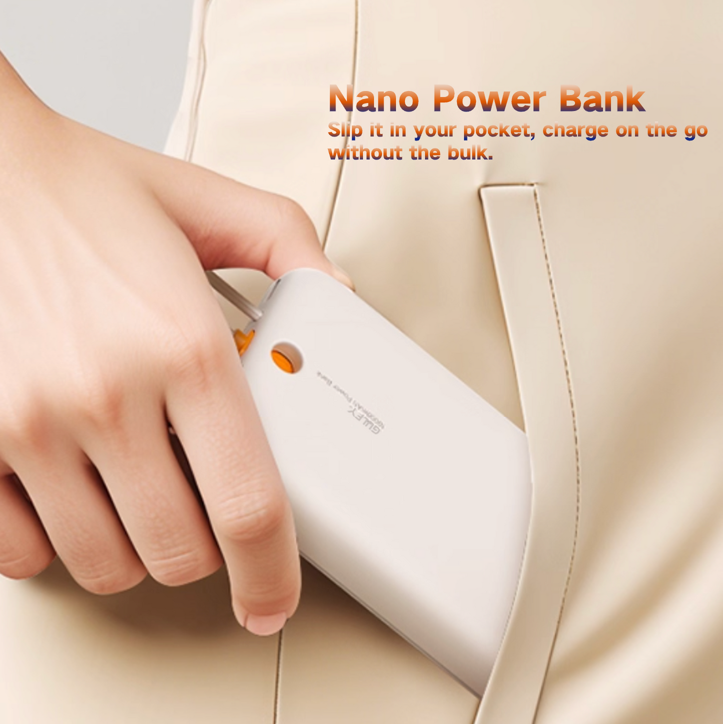 GULFY 10K Magnetic Nano Power Bank 22.5W Fast Charging with Built-in USB-C Cable(10K,Beige)
