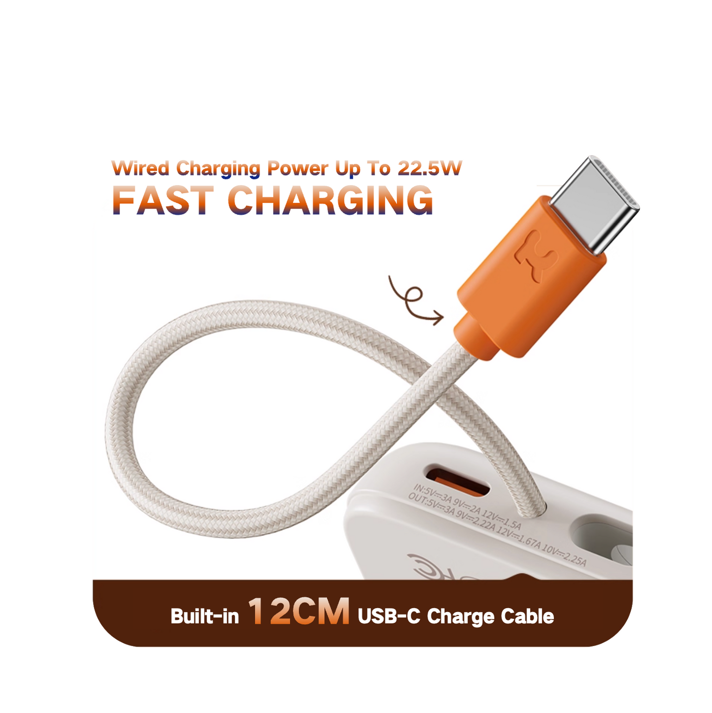 GULFY 10K Magnetic Nano Power Bank 22.5W Fast Charging with Built-in USB-C Cable(10K,Beige)