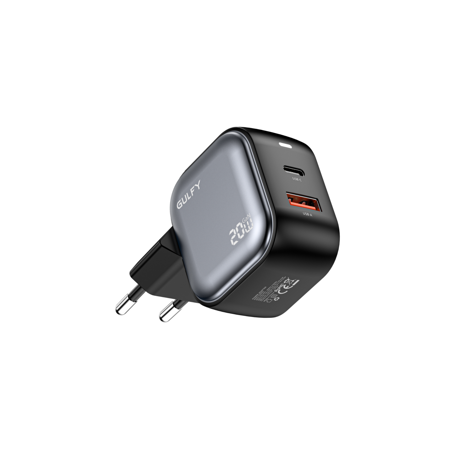 GULFY 20W USB-A & USB-C EU Plug Charger| PD20+QC3.0 Fast Charging (Black)