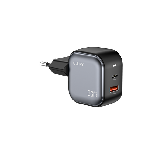 GULFY 20W USB-A & USB-C EU Plug Charger| PD20+QC3.0 Fast Charging (Black)
