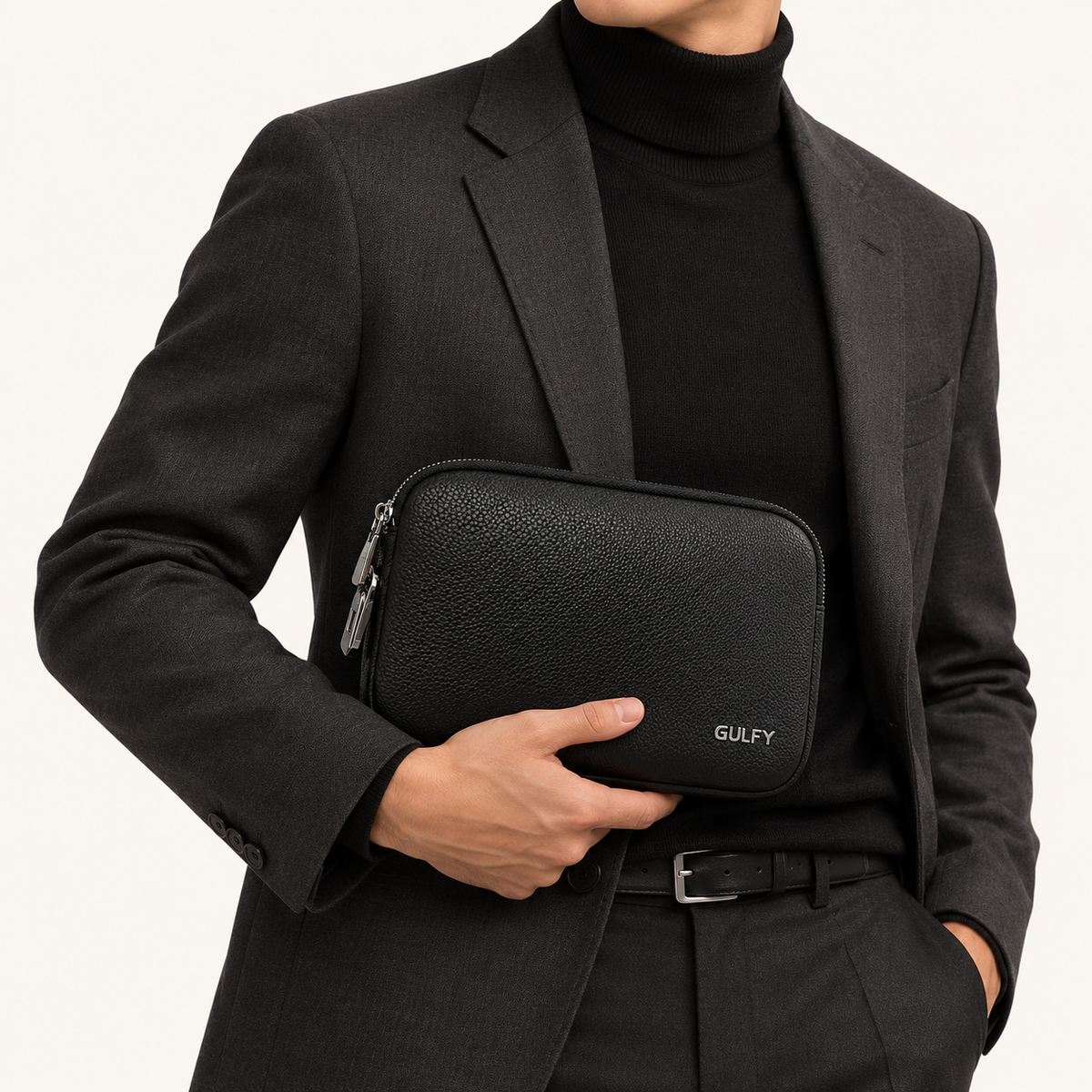 GULFY CG-G1 Smart Fingerprint Lock Clutch Bag – Multi-Compartment Zip-Around Design-Classic Black