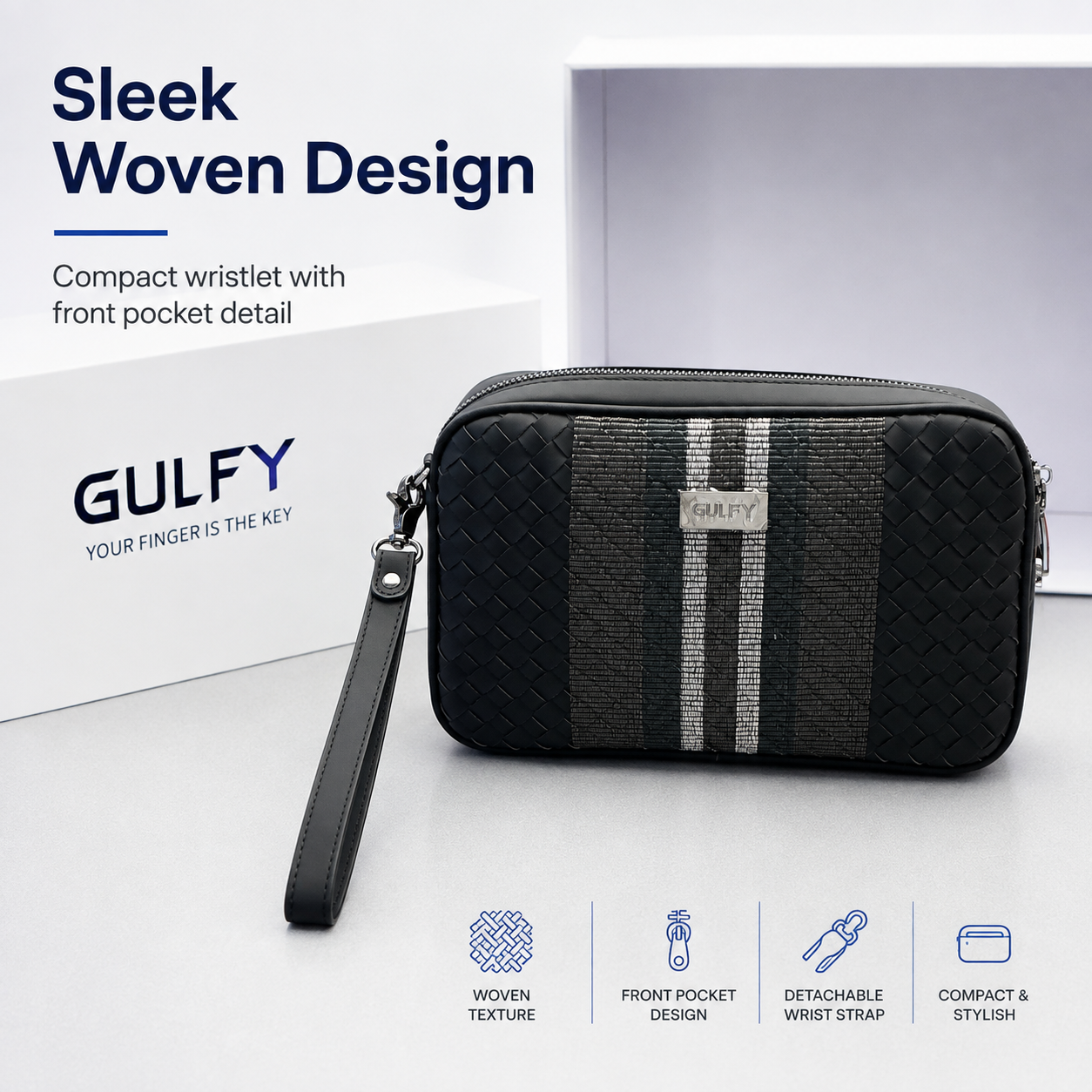Smart Fingerprint Lock Wristlet Bag Bluetooth App Unlock Type-C Rechargeable Zinc Alloy Lock Woven Clutch Bag