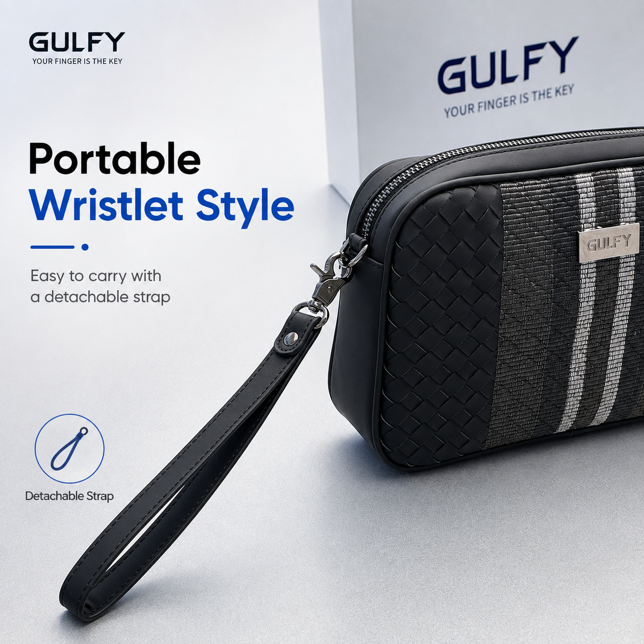 Smart Fingerprint Lock Wristlet Bag Bluetooth App Unlock Type-C Rechargeable Zinc Alloy Lock Woven Clutch Bag