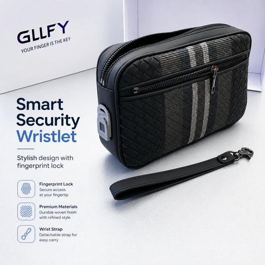 Smart Fingerprint Lock Wristlet Bag Bluetooth App Unlock Type-C Rechargeable Zinc Alloy Lock Woven Clutch Bag