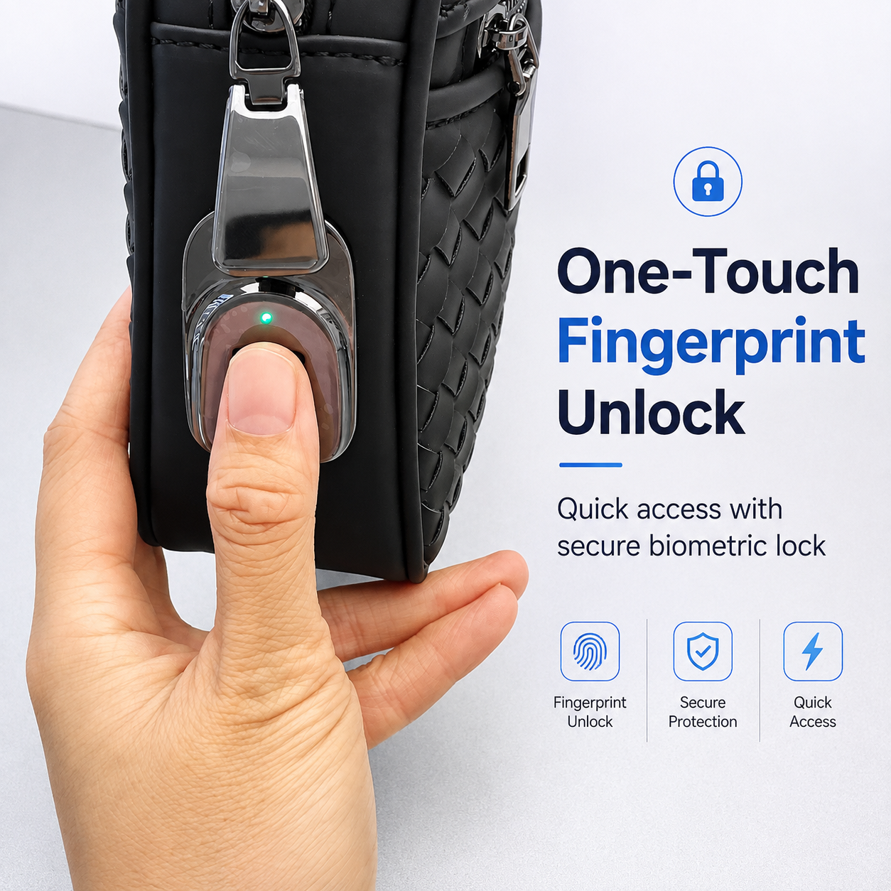 Smart Fingerprint Lock Wristlet Bag Bluetooth App Unlock Type-C Rechargeable Zinc Alloy Lock Woven Clutch Bag
