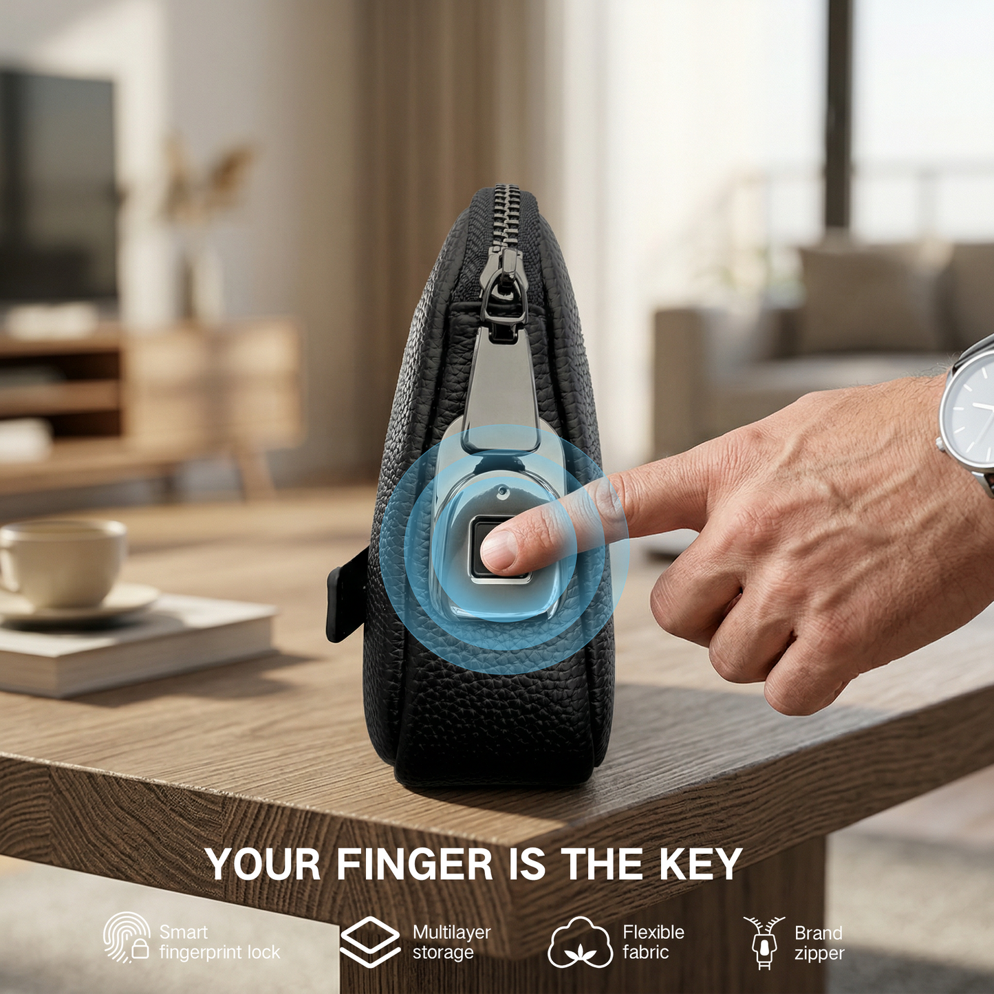 Fingerprint & Bluetooth Smart Lock Bag | PU Leather | Zinc Alloy Lock