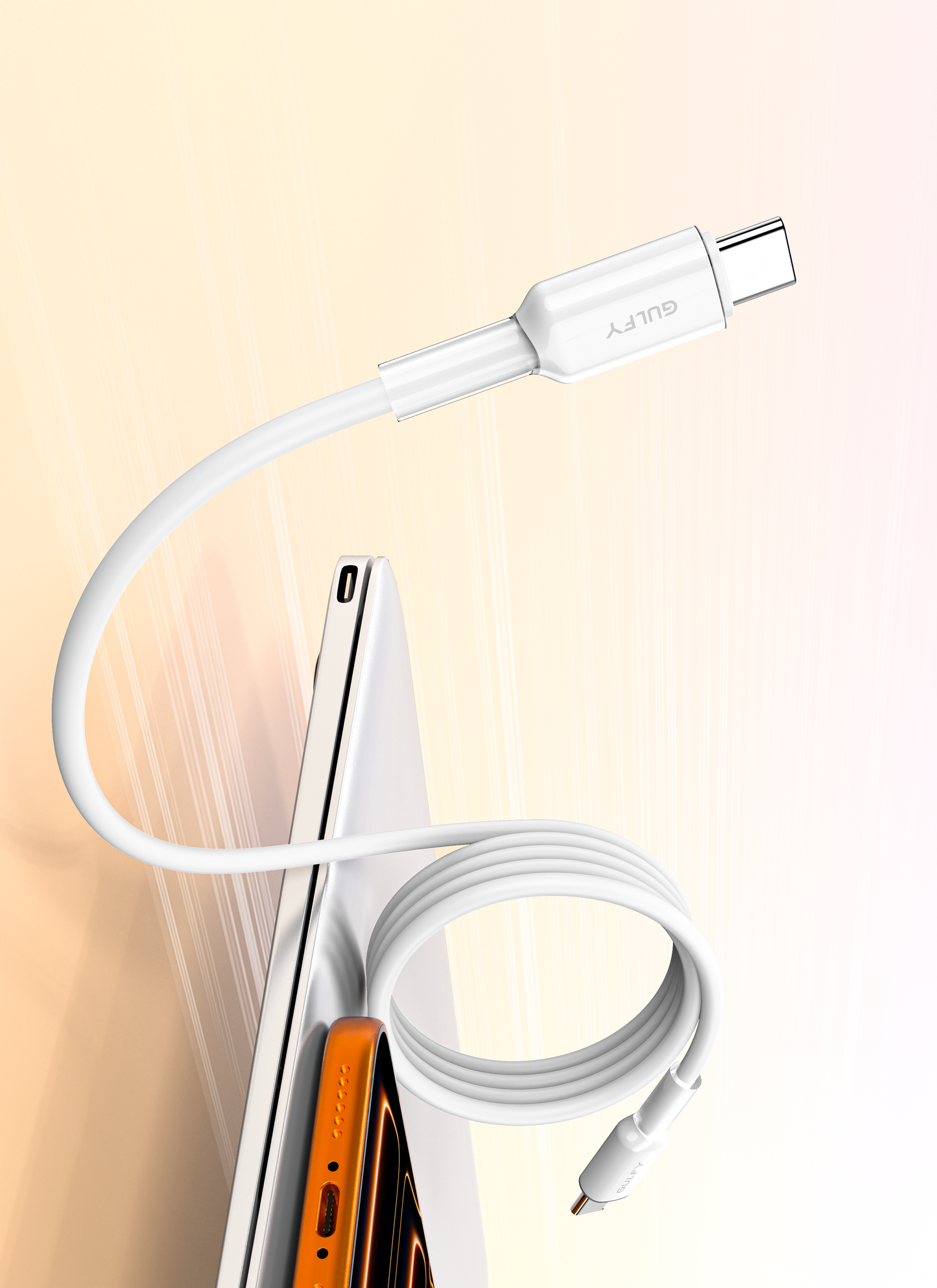 GULFY USB-C to USB-C Fast Charging Cable (60W, 2m, Silicone, White)