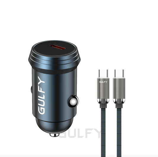 GULFY USB-C Car Charger ( 30W, Blue, with USB-C cable)