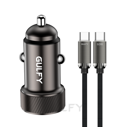 GULFY USB-A & USB-C Car Charger (30W, Brown, with USB-C cable)