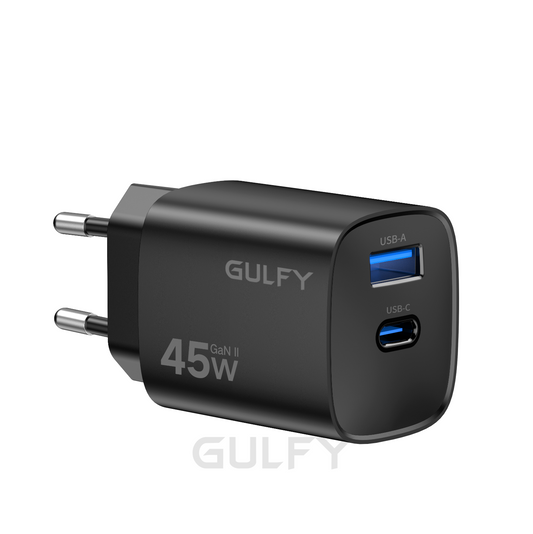 GULFY 45W USB-C & USB-A EU Plug Charger| Fast Charging (Black)