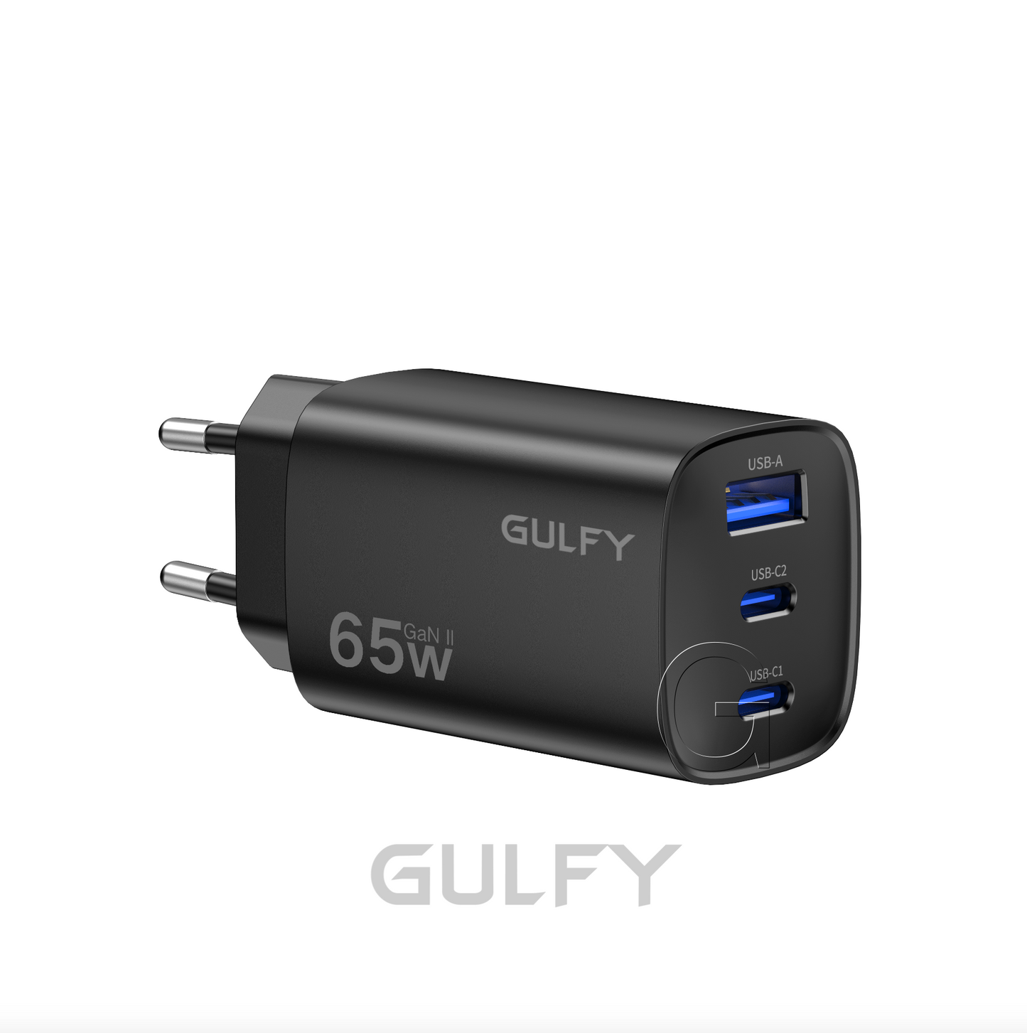 GULFY 65W Dual USB-C & USB-A EU Plug Charger| Fast Charging (Black)