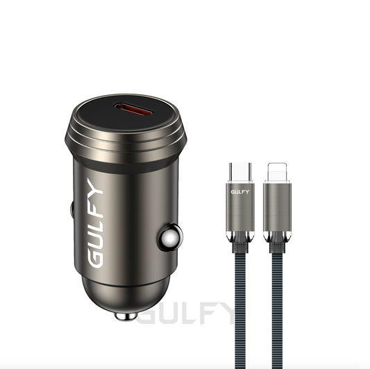 GULFY USB-C Car Charger ( 30W, Brown, with Lightning cable)