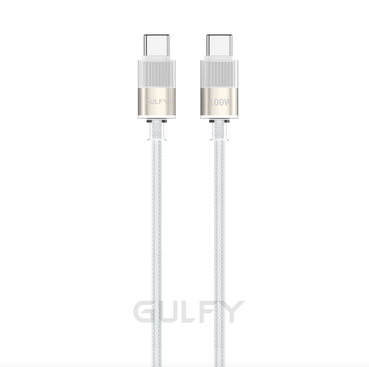 GULFY 100W USB-C to USB-C Fast Charging & Sync Cable (1m, White & Gold, Aluminum alloy & Nylon)