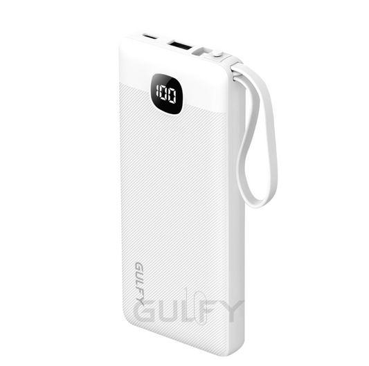 GULFY 10000mAh Power Bank | 22.5W Fast Charge, Built - in Cable, Digital Display