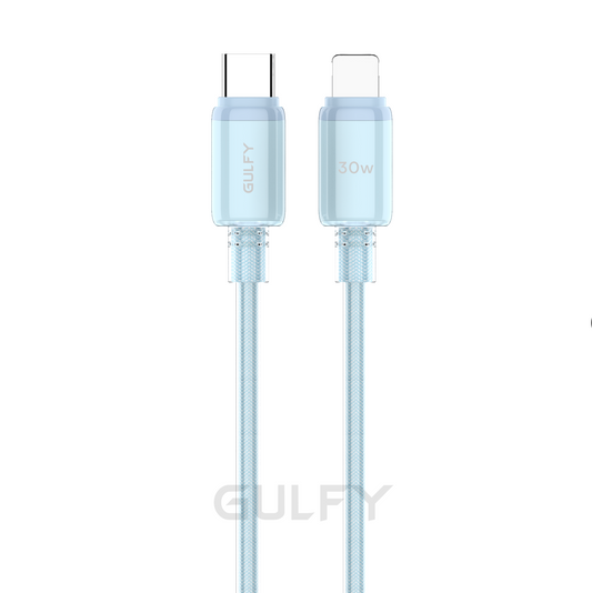 GULFY USB-C to LIGHTNING Fast Charging & Sync Cable (30W, 1m, Blue, ABS & Nylon)
