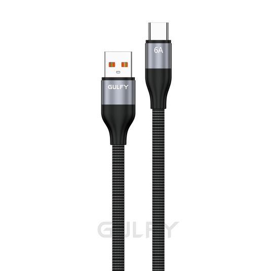 GULFY USB to USB-C Fast Charging & Sync Cable (6A, 1m, Black, Nylon)