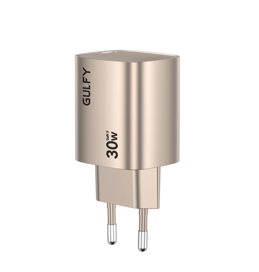 شاحن GULFY USB-C 30 واط بمقبس الاتحاد الأوروبي | شحن سريع (ذهبي تيتانيوم)